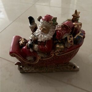 Festive Santa Sleigh Figurine - Red and Gold